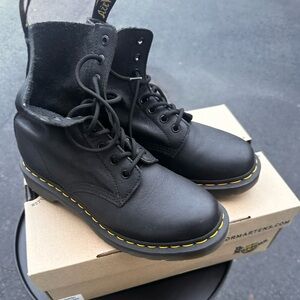 Dr. Martens Black Combat Boots with Yellow Stitching